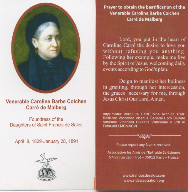 Prayer to obtain the beatification of Caroline Carré de Malberg